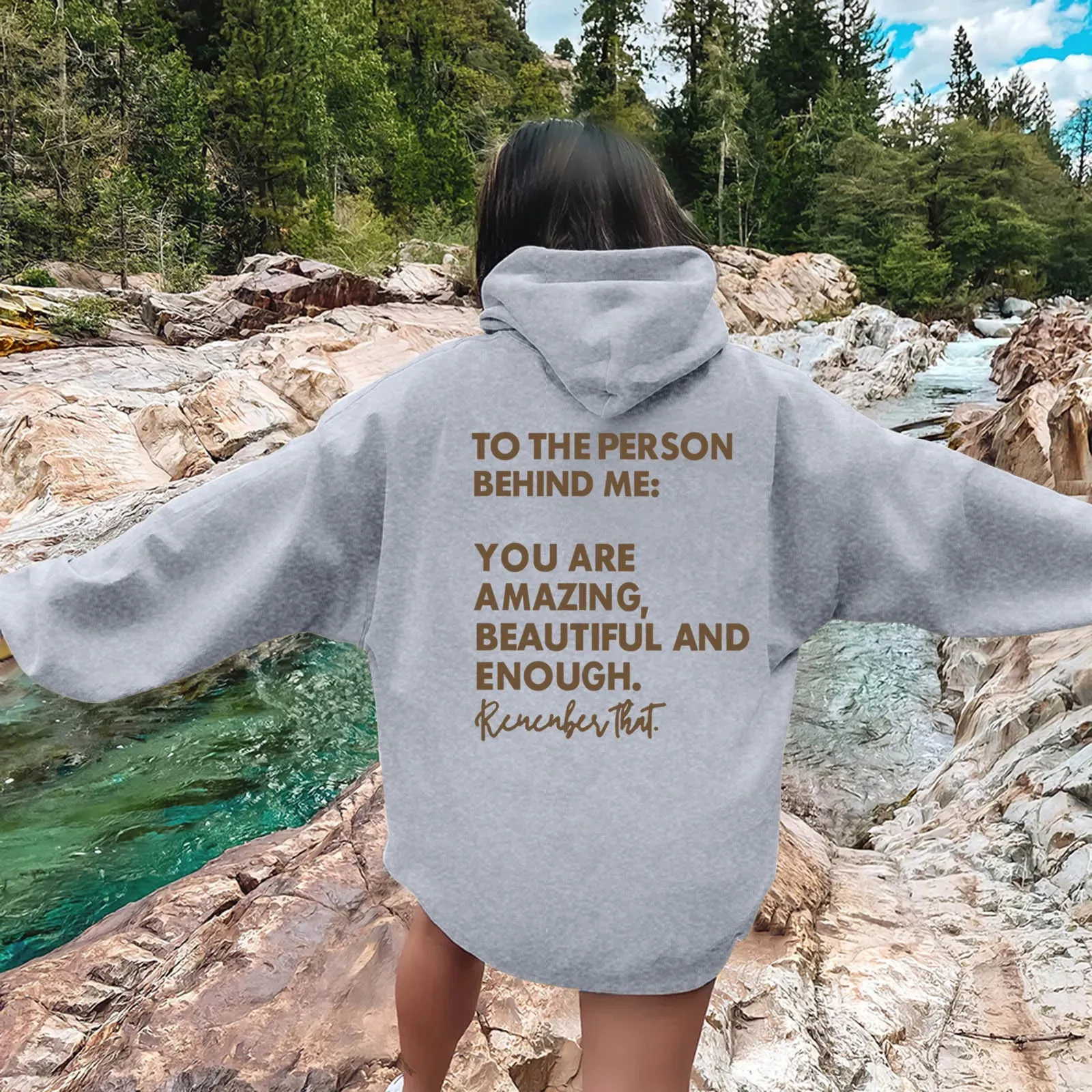 Dear Person Behind Me Hoodie mit Taschen Harajuku Back Words Print für Frauen Übergroße Sweatshirts Fleece Hoodies Y2K 240219