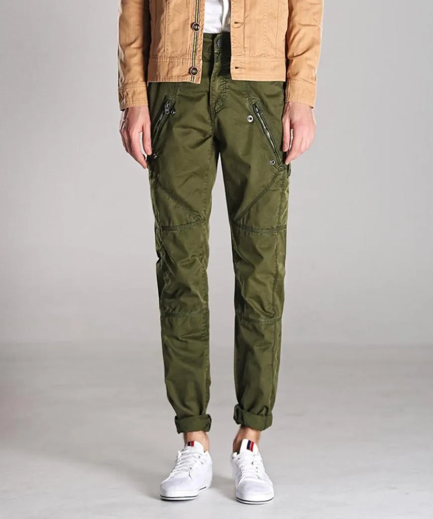 Pantaloni cargo da uomo039 Tasca con cerniera Moda stile militare Pantaloni da combattimento tattici larghi Jogger in cotone Maschio Nero Verde militare Kha8667247