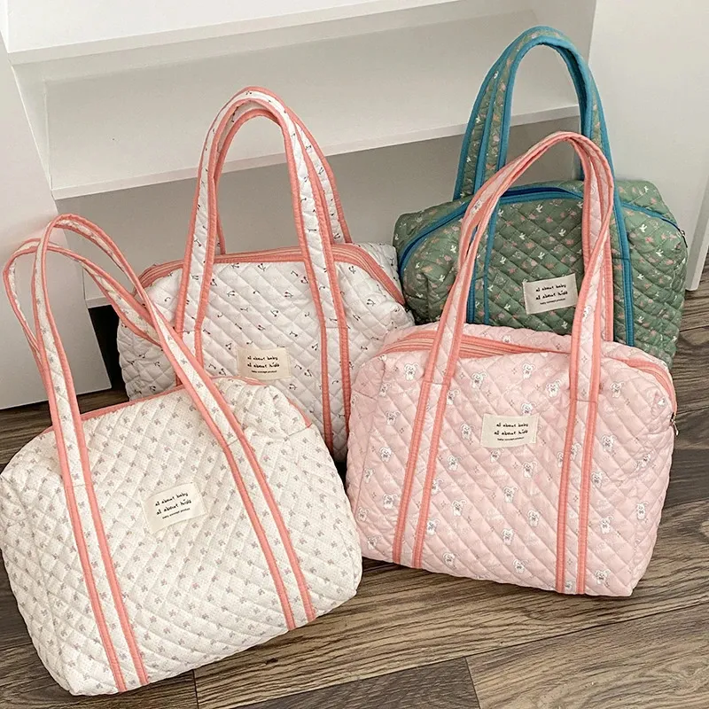 Liberty Quilting Mujeres Bolso de algodón Lona portátil Libros lindos Bolsa de hombro Cremallera Tote grande Niñas Bolsas de compras de tela suave 240228