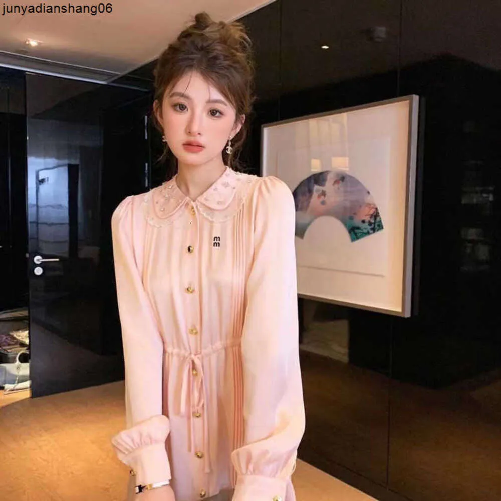 Luxury Silk Miu Dress Womens Designer Clothing Fashion Diamond A-line Dresses Women Shirt Skirt Mini Dress Long Sleeve Breathable