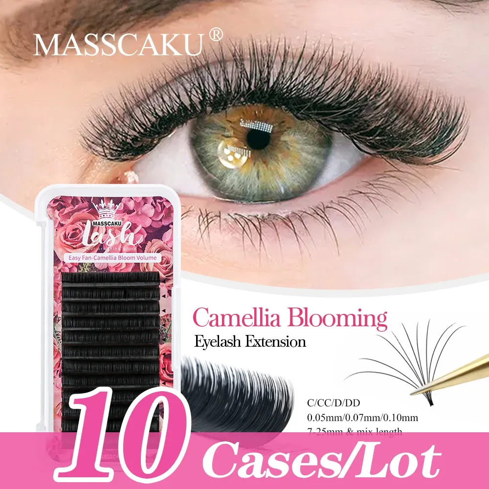 Cils 10cons / lot Masscaku Super Soft Camellia Blooming Lash Natural Professional individuel Faux Caux de cils Extensions en stock