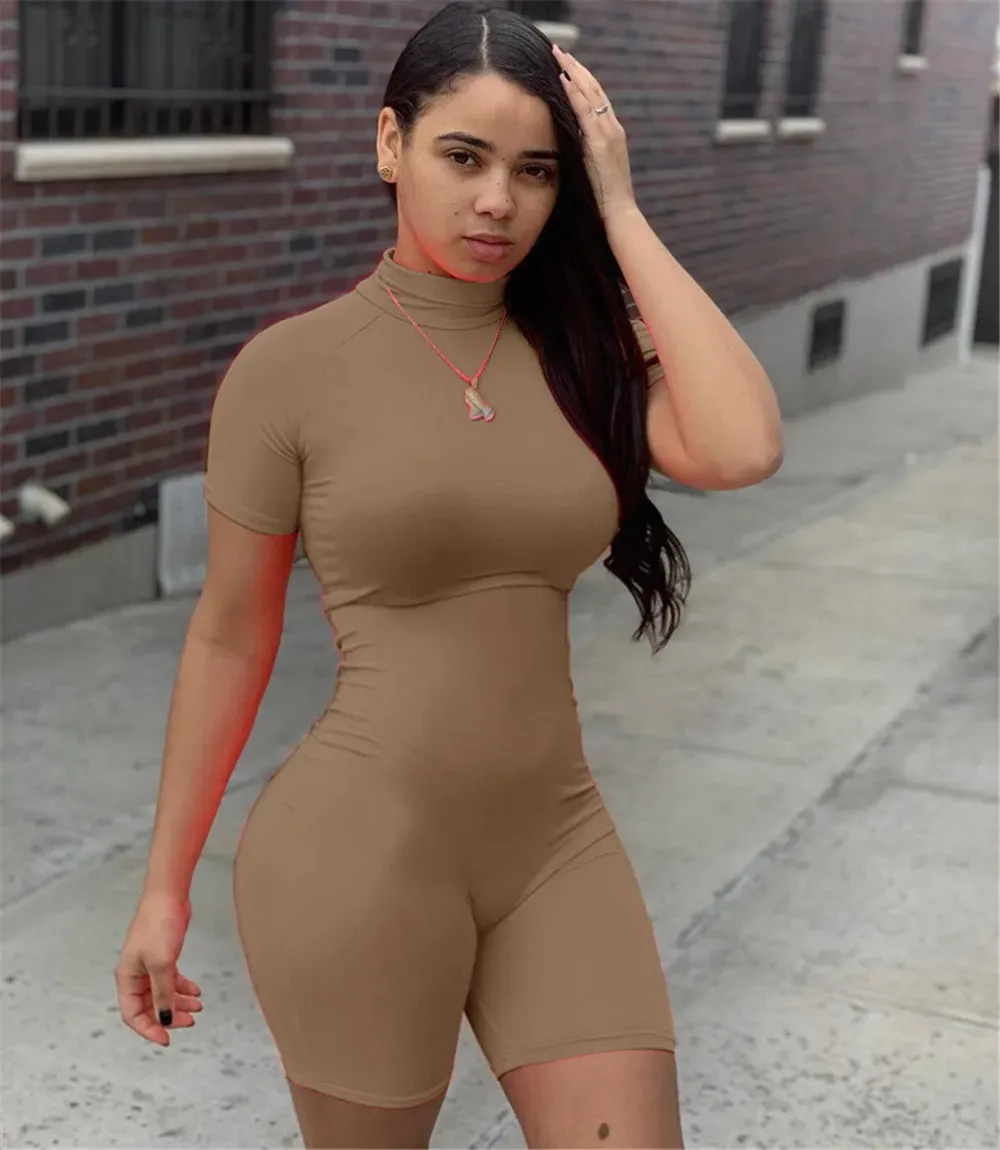 2024 Designer Short Sleeve Rompers Summer Women Bodycon Jumpsuits Casual Solid Skinny Playsuits One Piece Outfits Female Silm Overalls Wholesale Clothing 8150