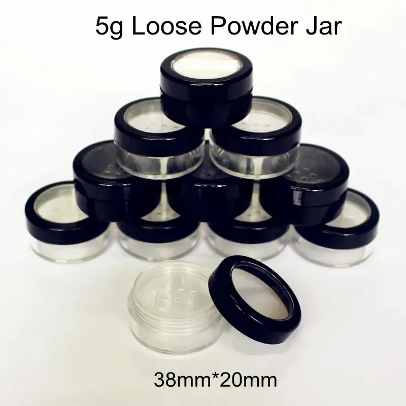 50 teile/los 5g 5ml Schwarz Leere Kunststoff Creme Jar DIY Kosmetische Lose Pulver Behälter mit Sichter Puff Paket fall Flasche 240229