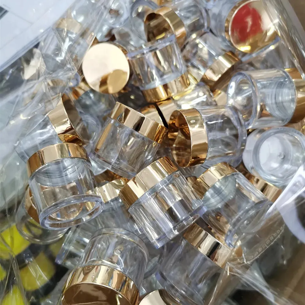 10 ml/pot 20/50/100 stuks gouden deksel transparante lege flessen make-up reiscontainers cosmetisch plastic voor acrylpoeder glitter 240229