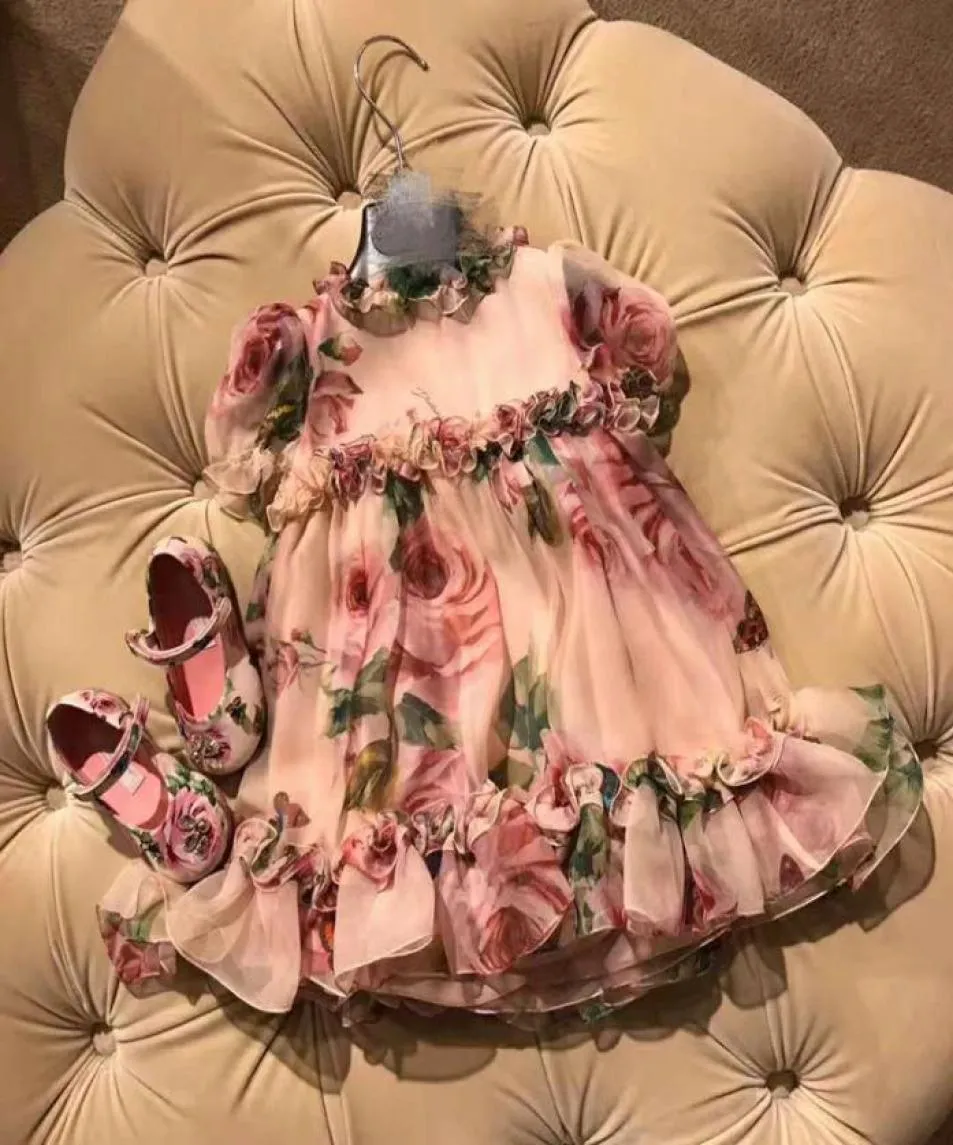 Kinder tragen Frühling Sommer Prinzessin Ballkleid Rose Floral bedruckte Kleid Party Kleider Mode Kind Mädchen Kleider4827143