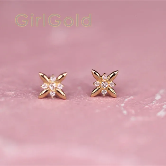 Goldtutu14k Solid Gold Earring for Women Unique Crystal Dainty Simple Minimal Bride Wedding Present KJ151 240228