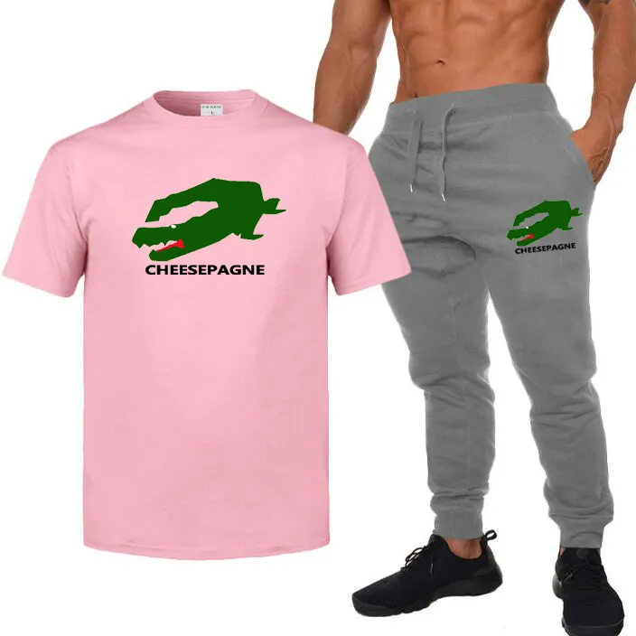 Ensemble T-shirt et pantalon d'été pour hommes, marque décontractée, fitness, jogging, T-shirt, pantalon, mode Hip hop, survêtement