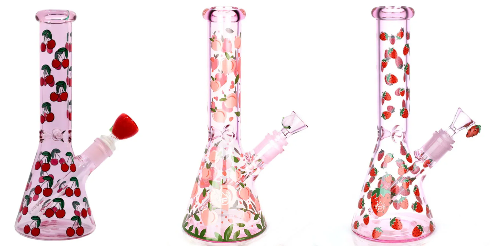 Vintage Pink Cherry Strawberry Glass Pipe Bong Dab Rig Water Hookah Original Glass Factory made can put customer logo by DHL UPS CNE