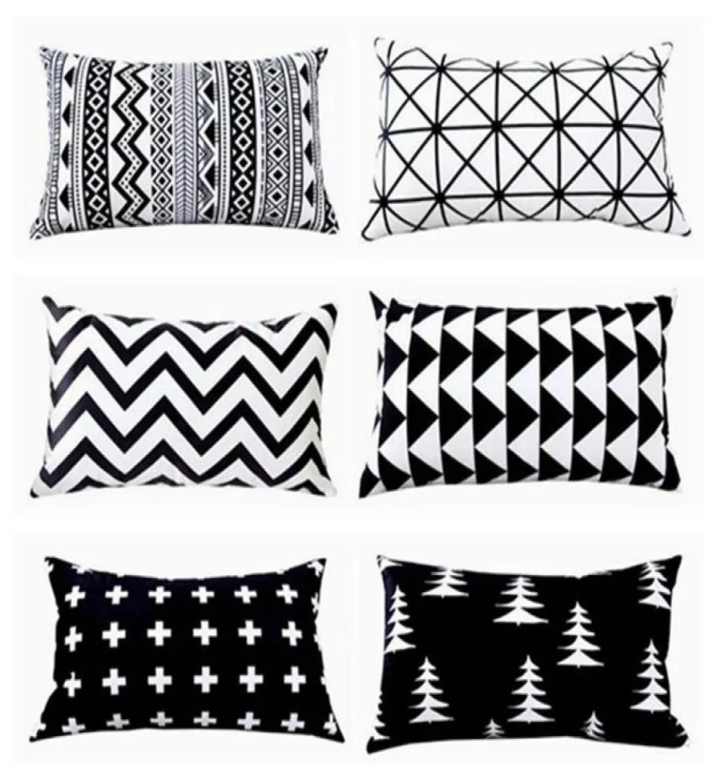 black and white rectangular funda cojin modern geometric cushion cover boho sofa chaise throw pillow case9514858