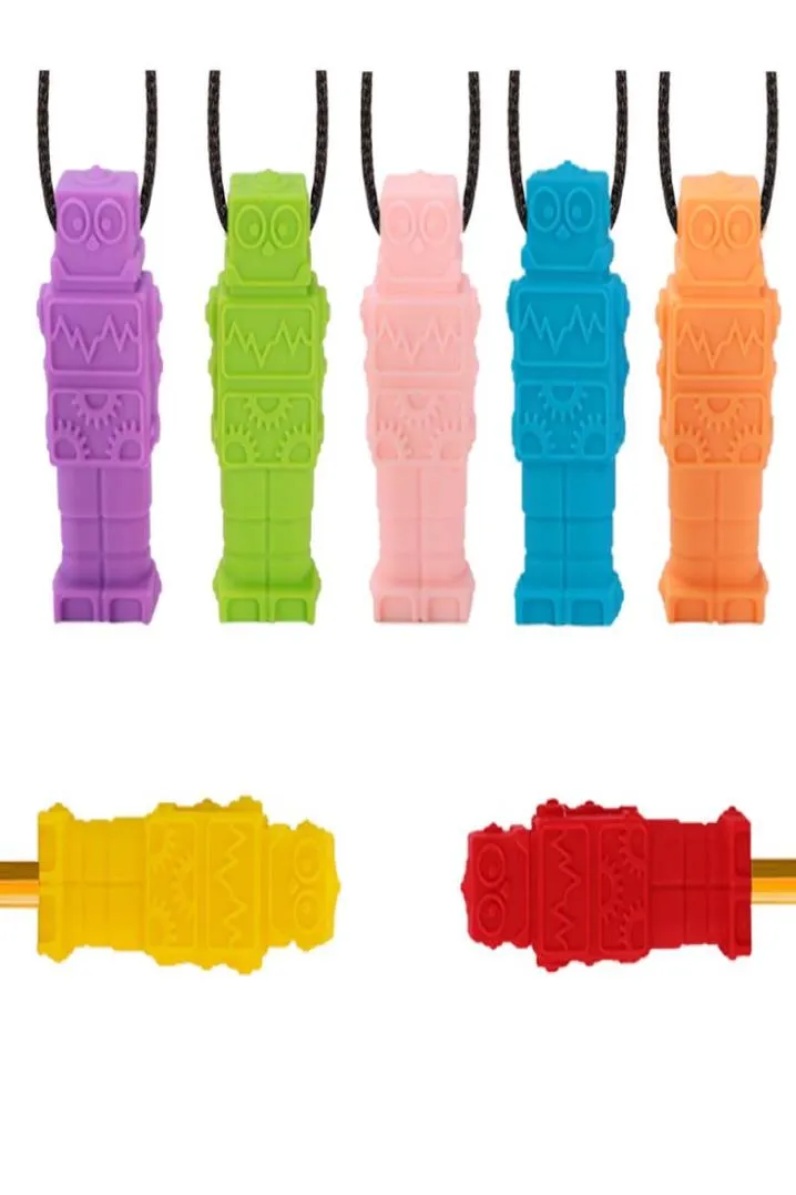 Robot Chewy Pendant Silicone Oral Sensory Chew Necklace Baby Teethers Robot Pencil Topper Teething Toy Buddy Sensory Chew Aid8424874