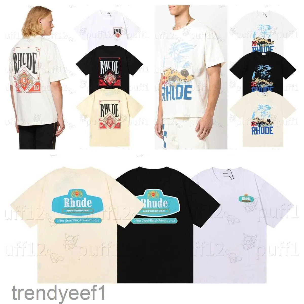 Rhude T 셔츠 남성 디자이너 티셔츠 여름 Rhude 브랜드 인쇄 T 셔츠 남성 여성 라운드 넥 티셔츠 봄 여름 하이 스트리트 스타일 품질 탑 티즈 Rhude Asian Size S-XL