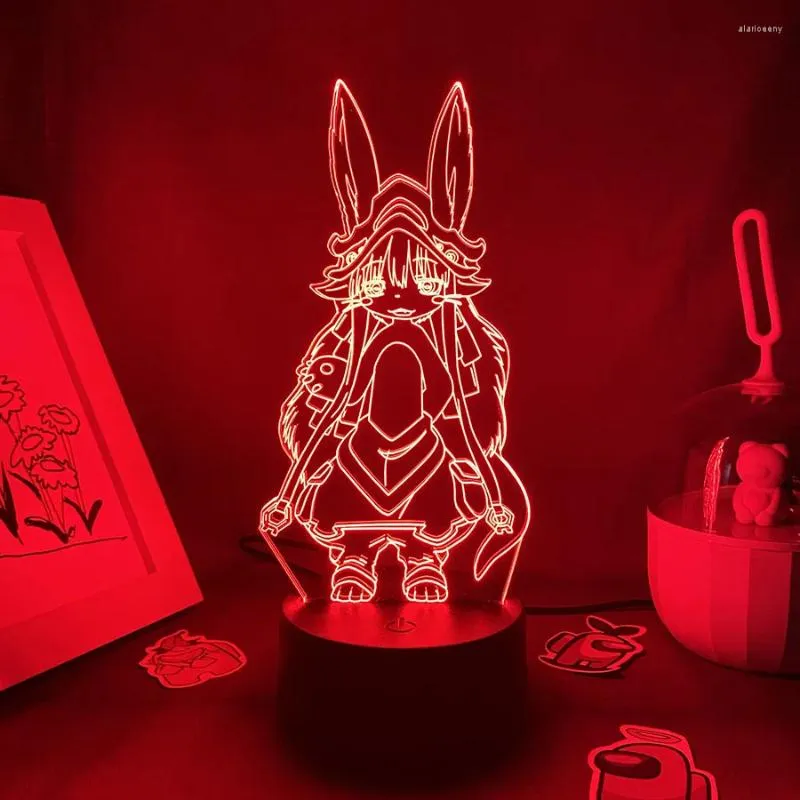 Night Lights Anime wykonane w otchłani Figurka Nanachi 3D LED Neon Cool Birthday Prezenty dla przyjaciół Kawaii Dekorowanie sypialni Manga Lava Lampa