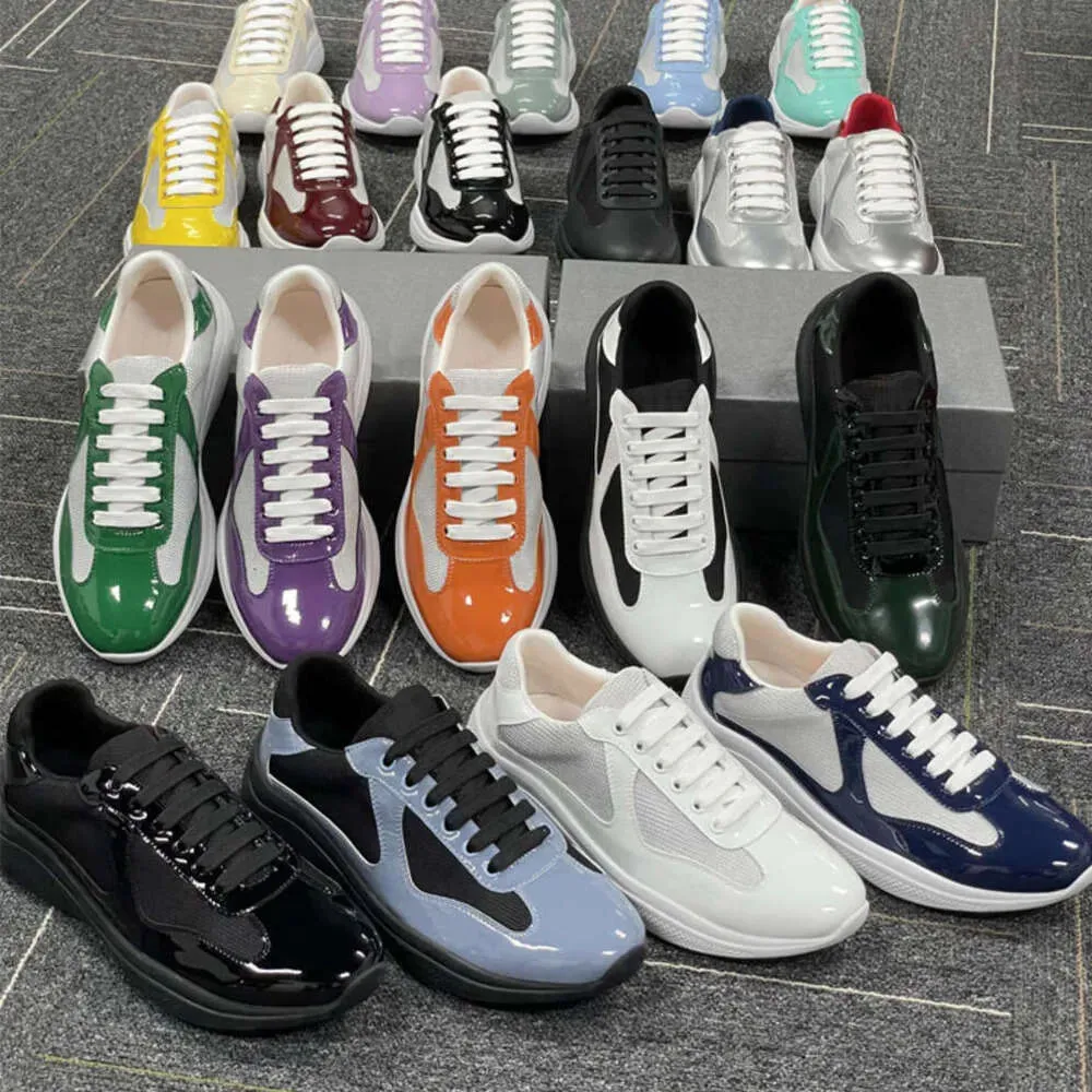 2024 Heren Americas Cup Lederen Sneakers Lakleer Platte Trainers Zwart Mesh Veterschoenen Casual Schoenen Outdoor Runner Trainers Sportschoenen Nieuw