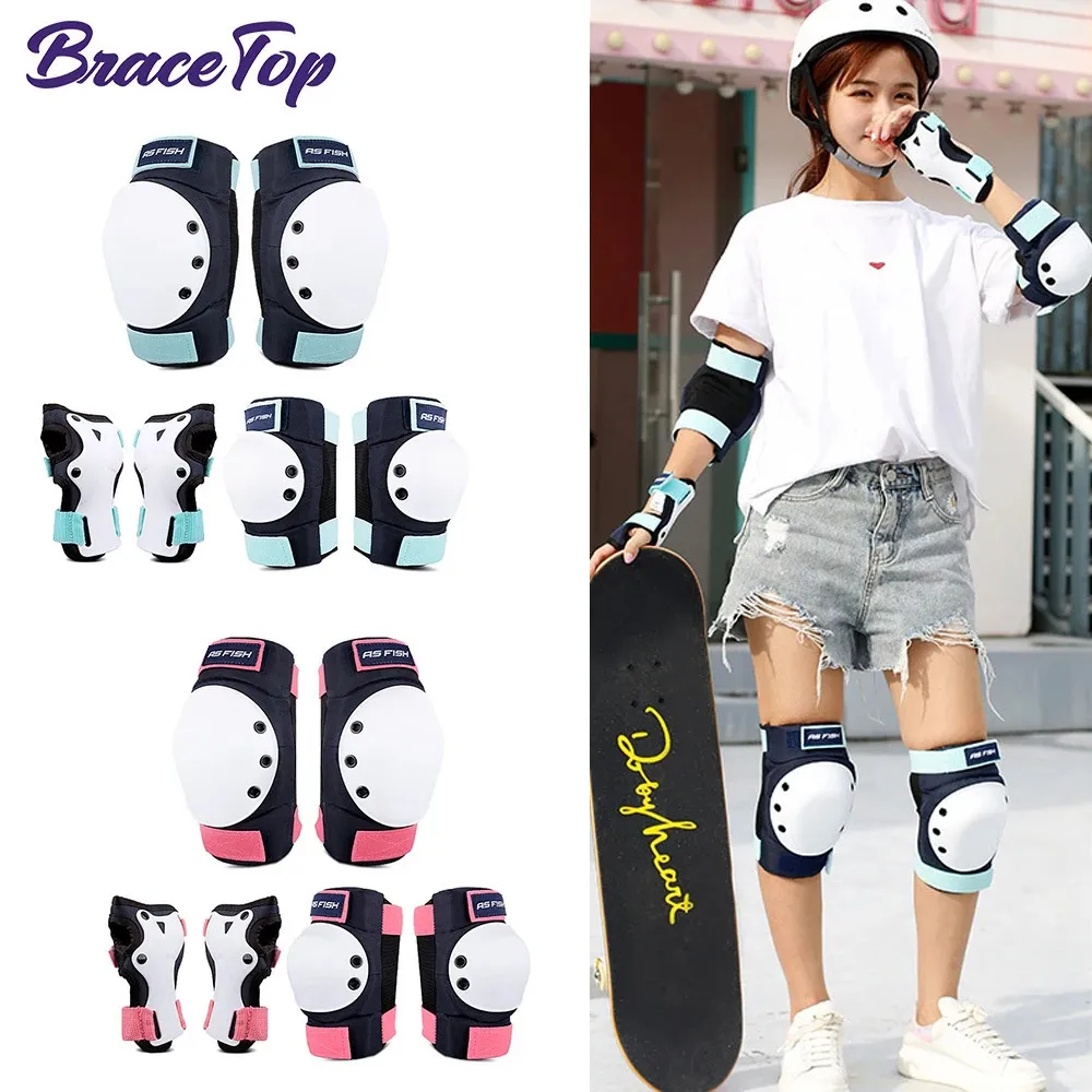 BraceTop 6Pcs/Set Professional Adult/Child Pad Set with Kneesavers Elbowsavers and Wrist Savers Roller Skating Protective Gear 240227