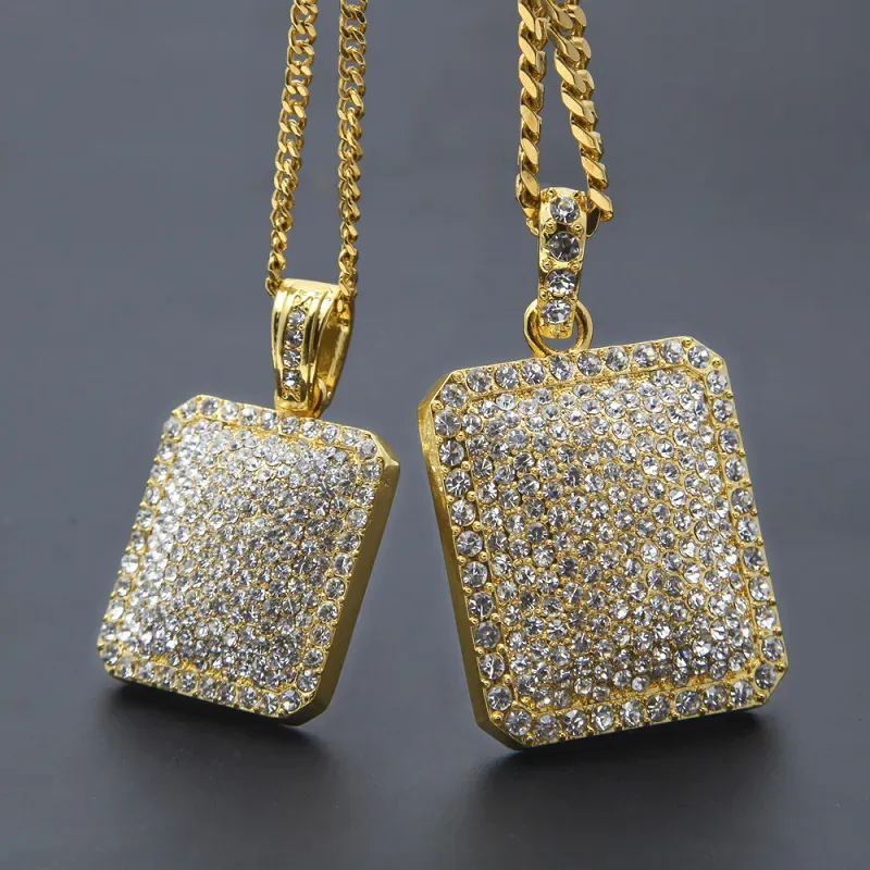 Designer de luxe à la mode Mens Gold Cuban Link Chain Mode Hip Hop Bijoux avec strass complet Bling Diamond Dog Tag Iced Out Pendentif Colliers