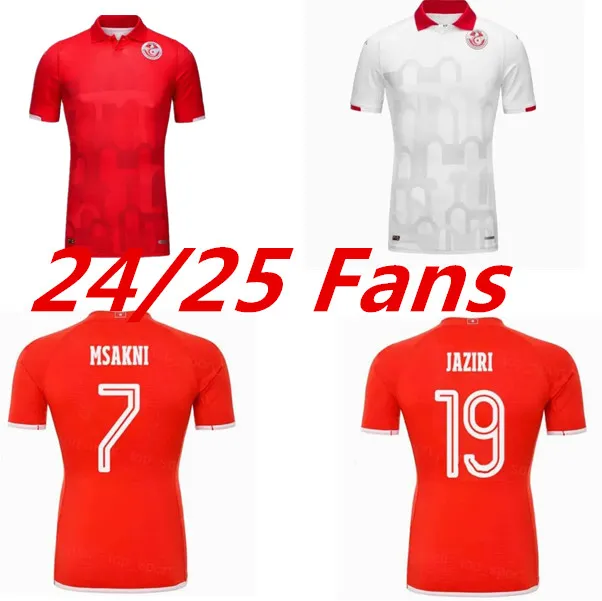 2024 Tunisie National Team Mens Soccer Jerseys MSAKNI HANNIBAL MAALOUL SLITI KHENISSI Accueil Rouge Away 3ème 24 25 Chemises de football à manches courtes Uniformes Aldult 999