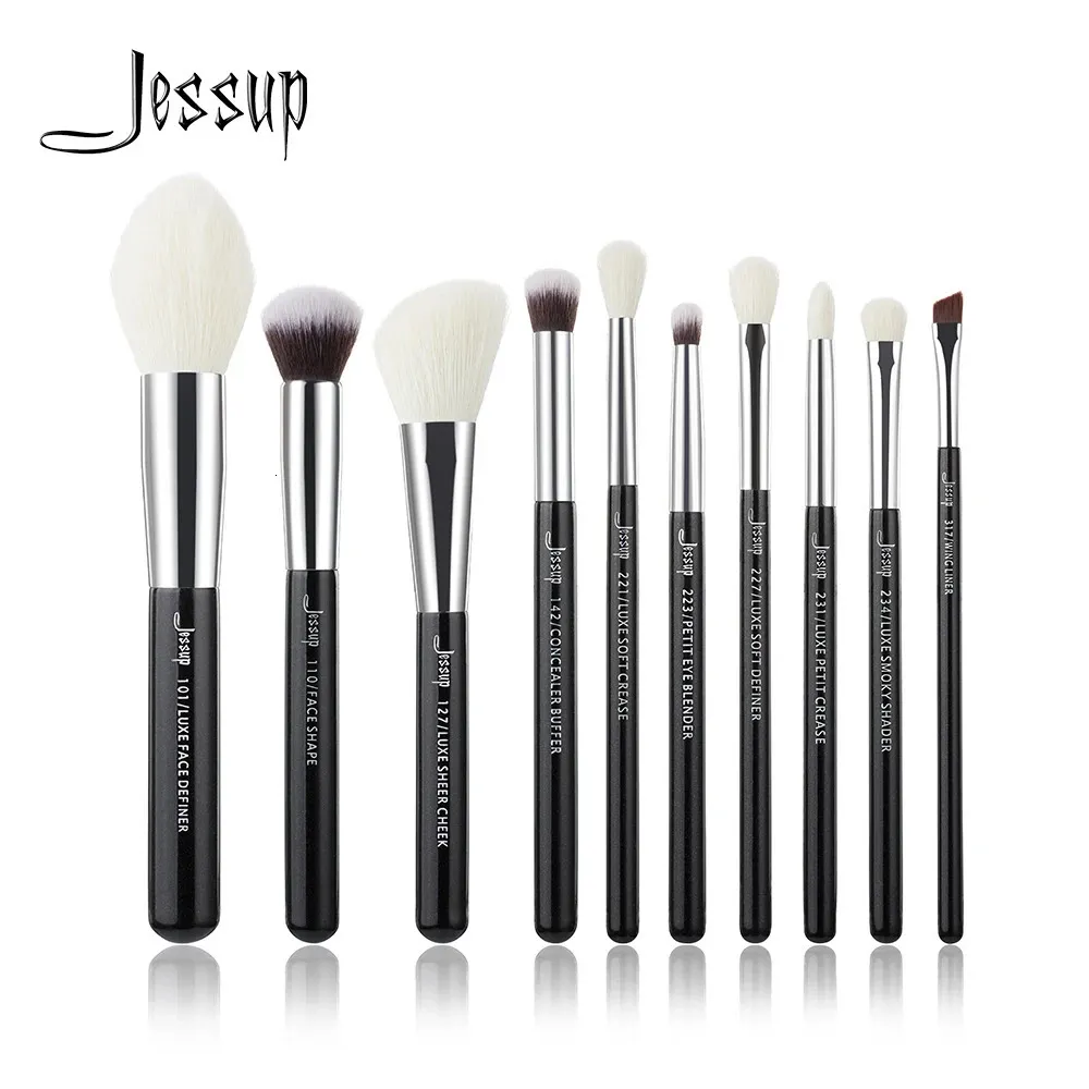 Jessup 10pcs Makyaj Fırçaları Set Güzellik Araçları Makyaj Fırçası Kozmetik Temel Toz Koruyucu Karıştırma Göz Farı Kanat Astarı 240301