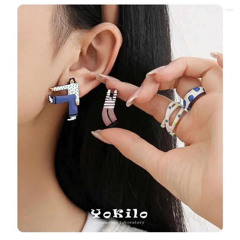 Boucles d'oreilles à clous pour femmes, Style japonais mignon, personne drôle, coloré, personnes athlétiques, bijoux à la mode