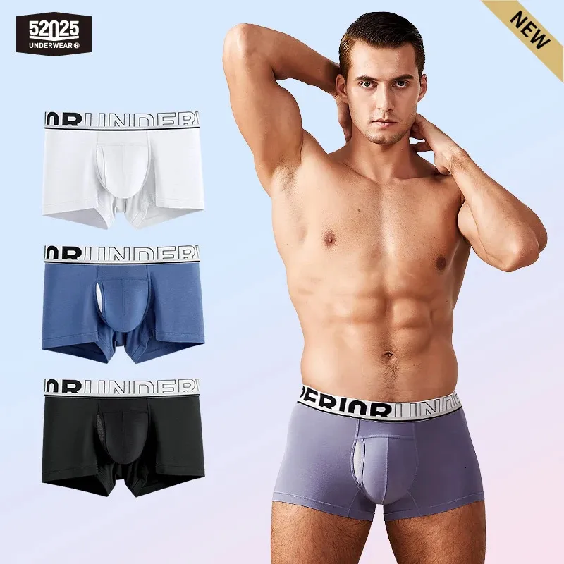 52025 Homens Roupa Interior Bolsa de Separação Boxers de Secagem Rápida Malha de Seda Bolsa Cuecas Homens Confortáveis Boxers Patenteados Homens Sexy Roupa Interior 240229