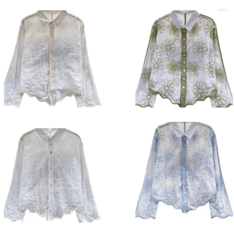 Blouses pour femmes à la mode Vintage broderie florale haut à manches longues chemises doivent avoir la mode