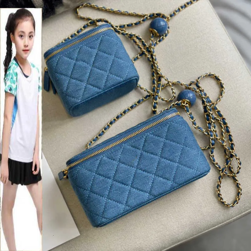 CC Bags Denim Comestic Case Box Bags Vanity Batom Coin Purse Com Crush Pearl Ball GHW Crossbody Ombro Ao Ar Livre Sacoche Azul Mini Pequena Bolsa 11CM / 18CM 16R3