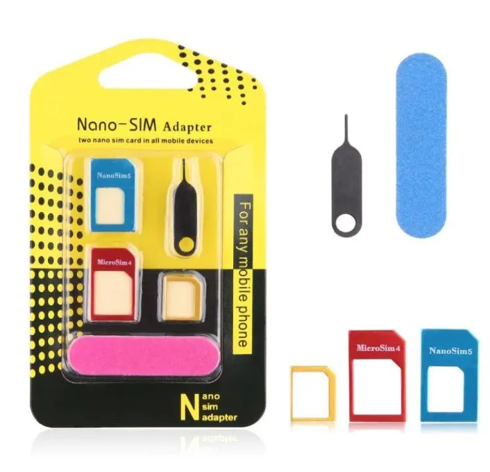 5 in 1 Universal Mini SIM Card Adapter Storage Case Tool Kits for Nano Micro SIM Card TF Memory Card Reader6073241