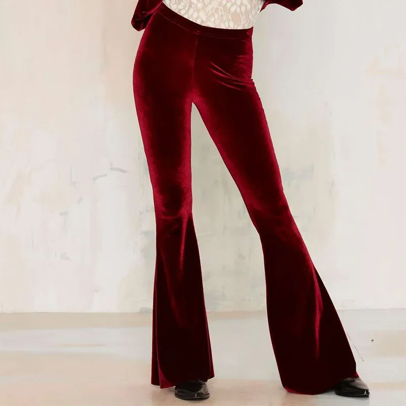 Capris High Waist Velvet Palazzo Pants Woman Elegant 2019 New Female Large Wide Leg Pants for Ladies Long Trousers Flare Pants Bottoms