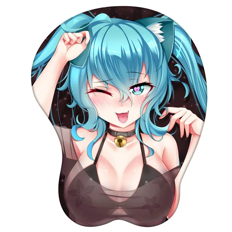 Almofadas criativas desenhos animados anime 3d sexy peito silicone mouse pad apoio de pulso bonito