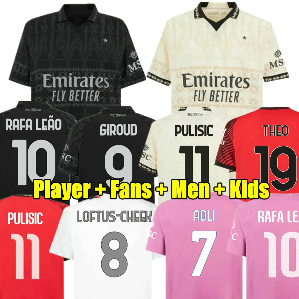 Pulisic 23 24 Rafa Leao Soccer Jerseys fan Player Football Shirt 2023 2024 Calabria Camiseta de Futbol Theo Loftus-Cheek fjärde 4: e AC Reijnders Milans Girou Koche