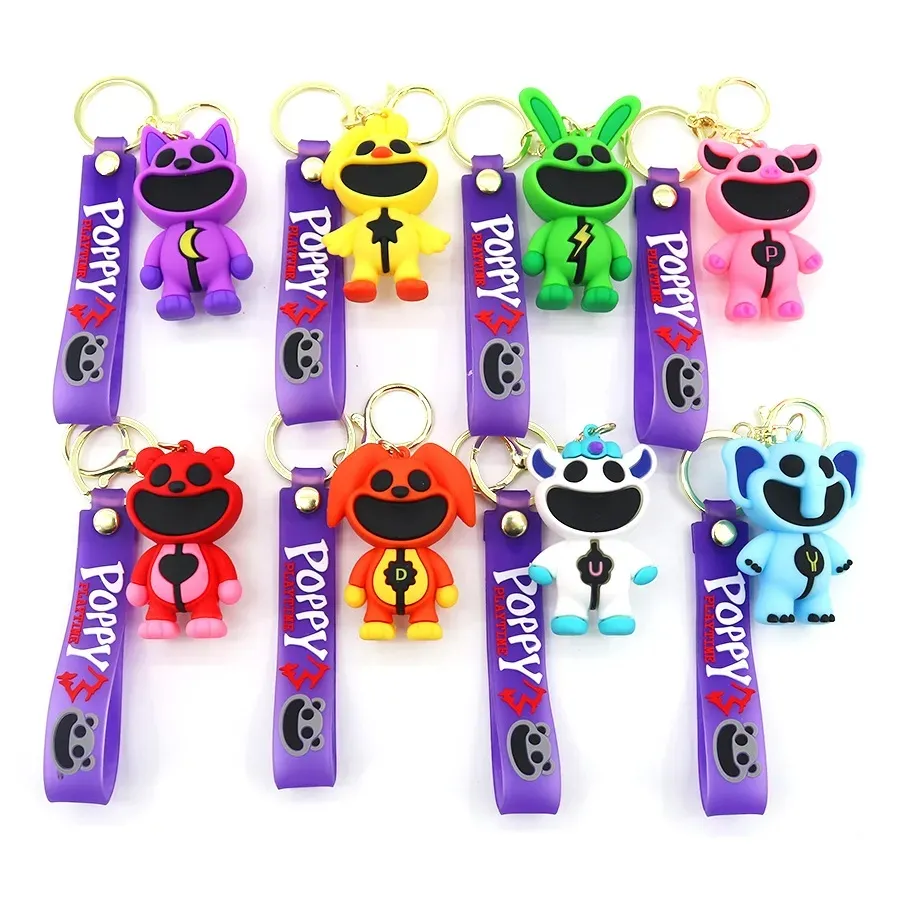 Smiling Critters keychain Cartoon Hopscotch Catnap Bearhug Pendants Anime Car Key Ring Cartoon Doll Backpack Pendant Toys Gift
