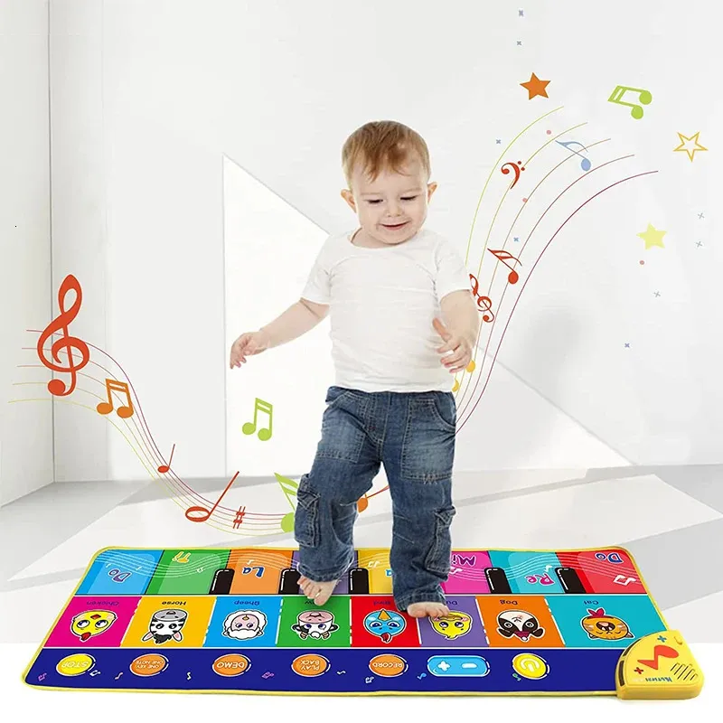 Kids Musical Piano Mat 100x36cm Portable Dance Music Piano Keyboard Carpet Musical Touch Play Game Toy Gifts for Girls Boys 240226