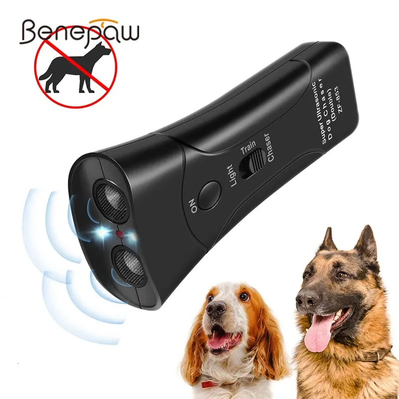 Repellenti Benepaw Repellente per cani ad ultrasuoni Durevole Efficace Deterrente sicuro Chaser Addestratore di animali domestici con torcia a LED Dispositivo di controllo della corteccia del cane