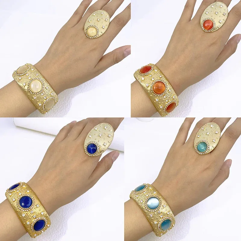 Pulseira para mulheres dubai manguito pulseira com anel cor de ouro africano nigéria jóias de luxo qualidade banhado a ouro 240219