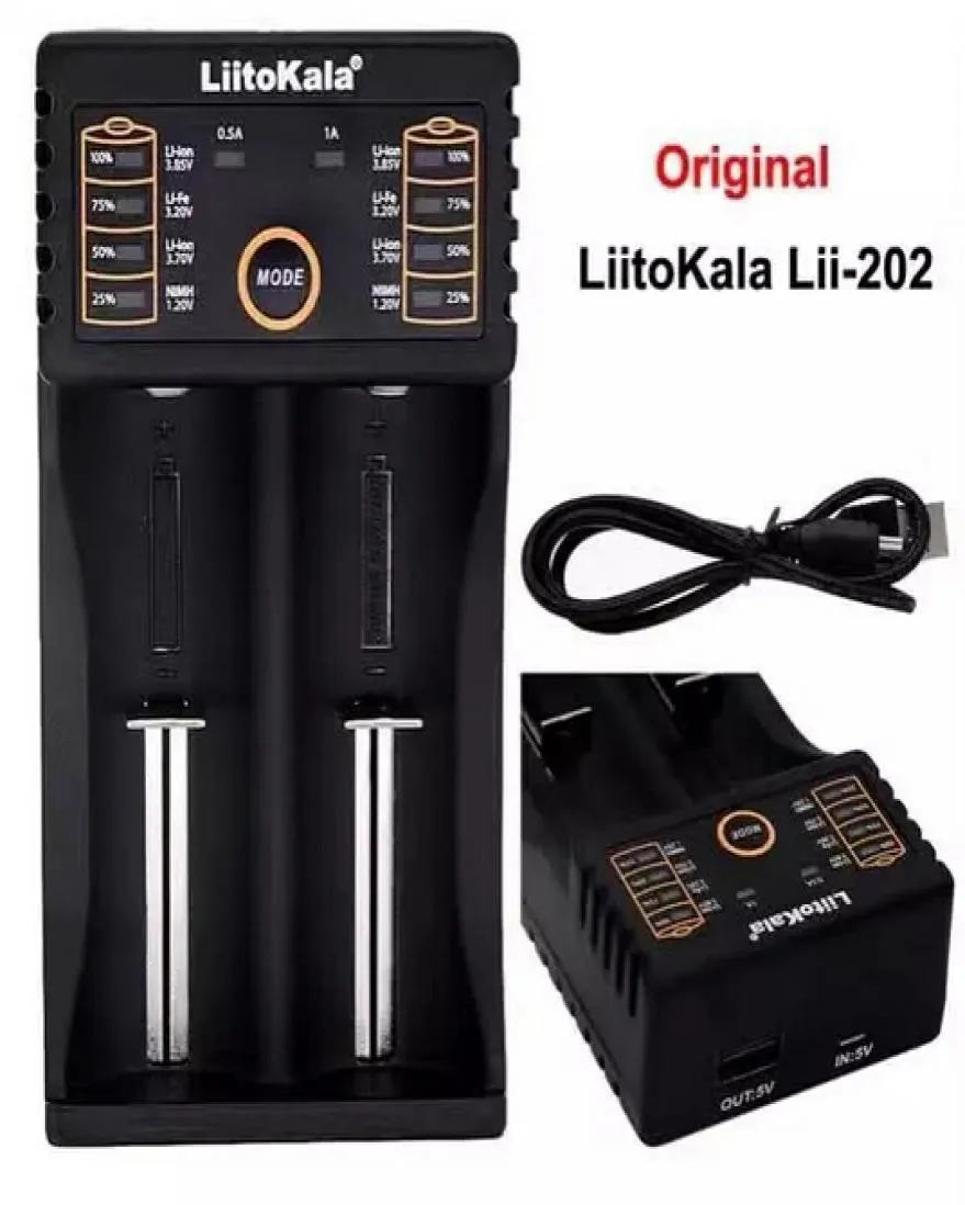 Oryginalna LIITOKALA LII202 USB Inteligentna ładowarka baterii z funkcją banku zasilania dla NIMH litowo -jonowych dla 18650 14500 10440 269826599