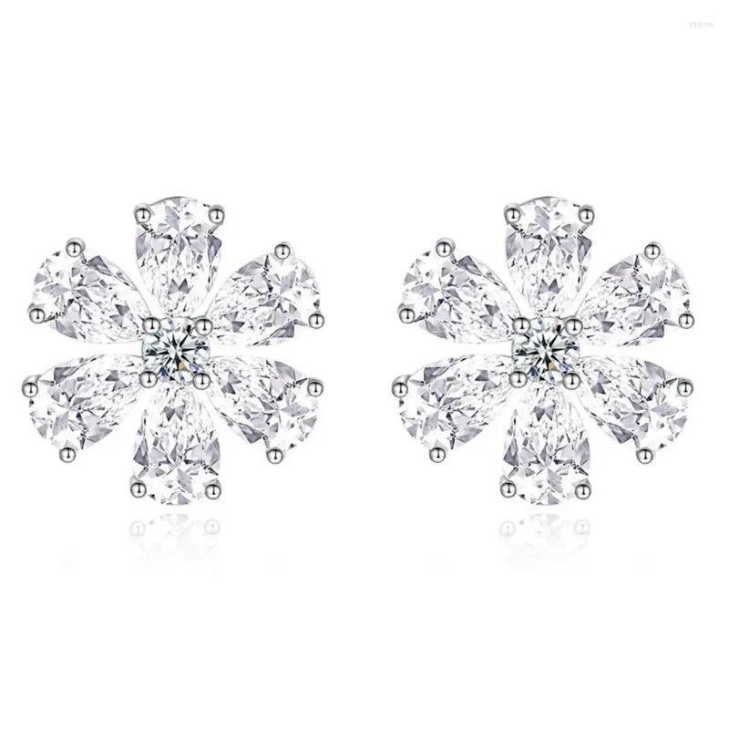 Kolczyki stadnonowe 925 Sterling Silver Flower Lab Sapphire High Carbon Diamonds Studs Ear Studs Fine Jewelry Hurt