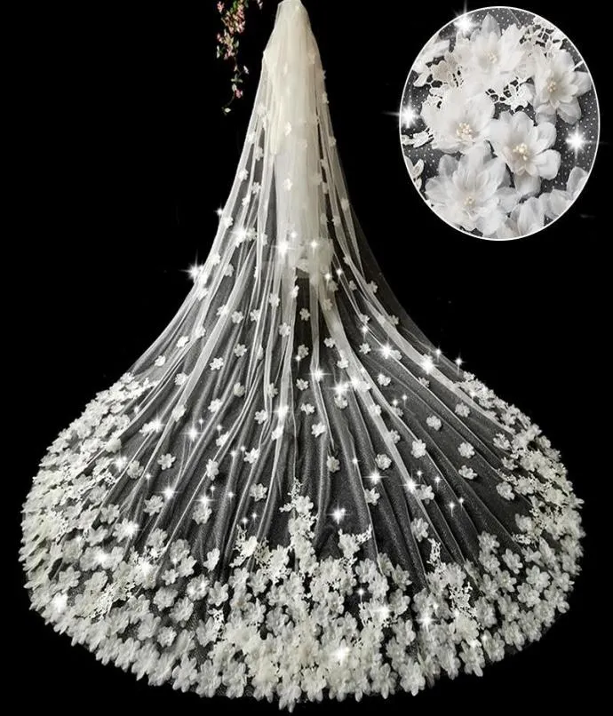 Bridal Veils Cathedral Veil Bride Shining Starlight Fabric 3D Threedimensional Flower5704914