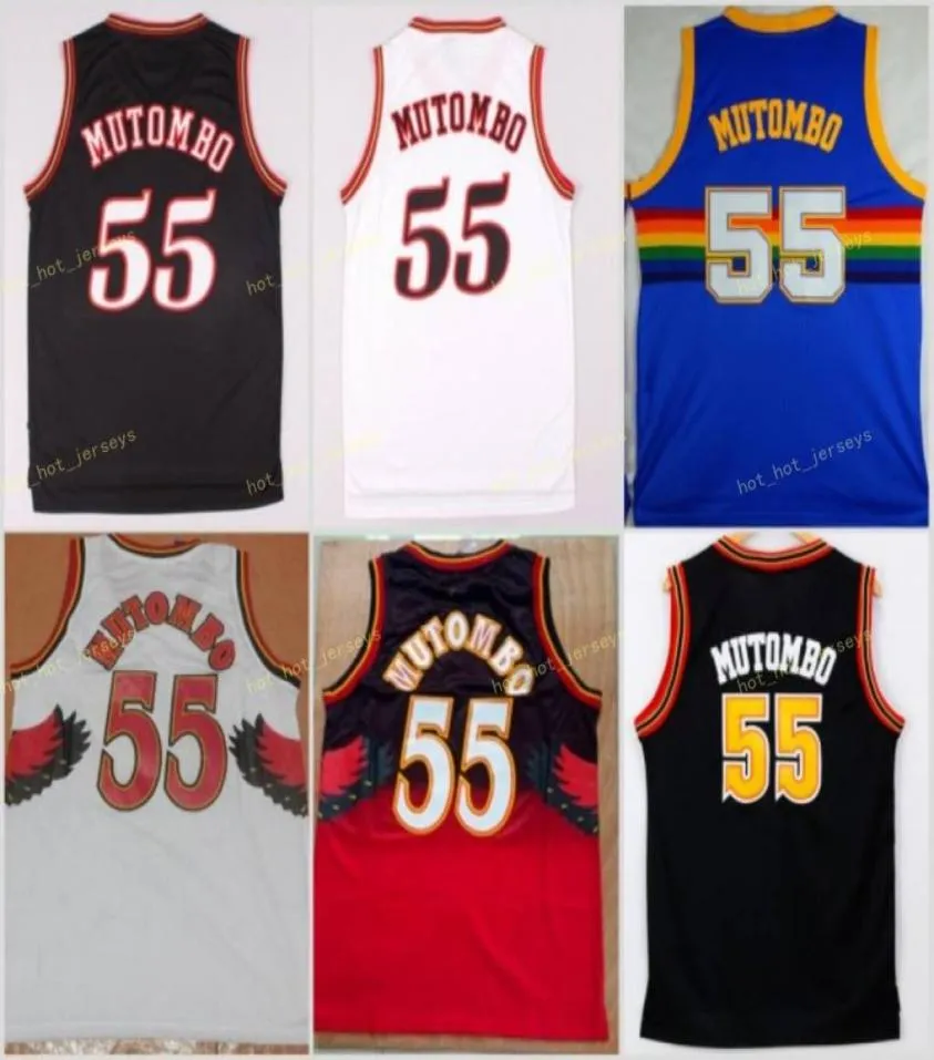 Винтажный Джерси Dikembe 55 Mutombo, модная рубашка All 1 Mutombo, униформа команды, красный, синий, белый, черный, сшитый6167868