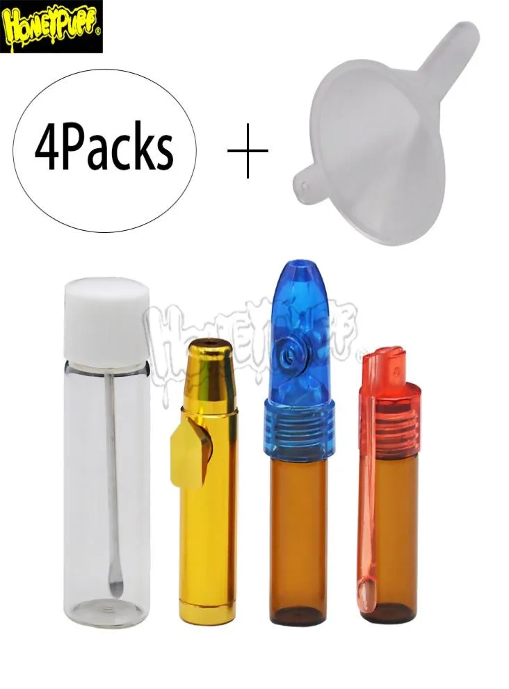 HORNET 1set 4 Snuff Bullets Snuff Bottle with Spoon Inside Micro Funnel Snuff Snorter Dispenser Bullet Smoke Water Pipes Accessori1127404