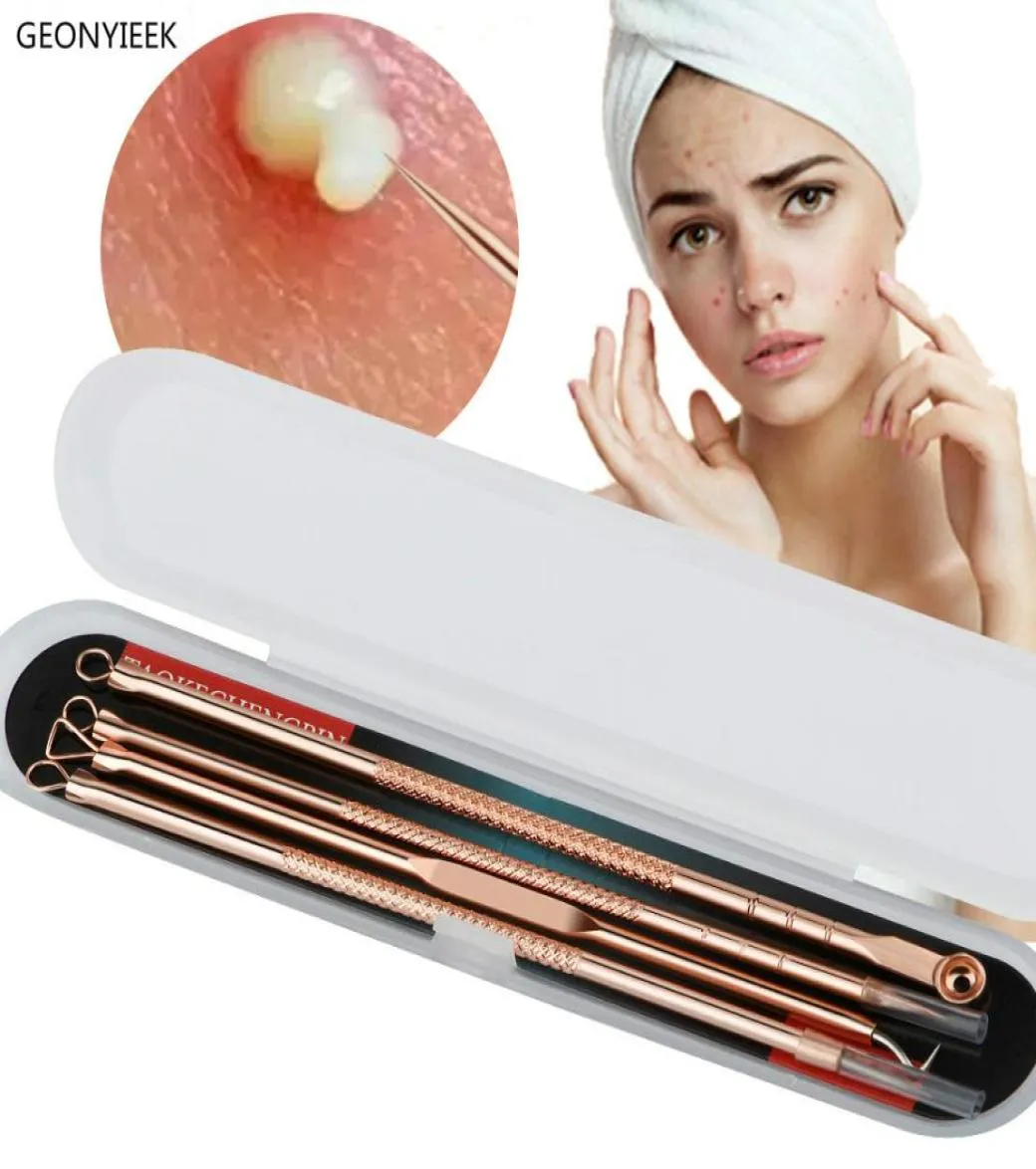 4-delige set roestvrijstalen mee-eter comedo-extractor Rose goud zilver Puistje Spot Cleanser Beauty Face Cleaning Care Tools3187125