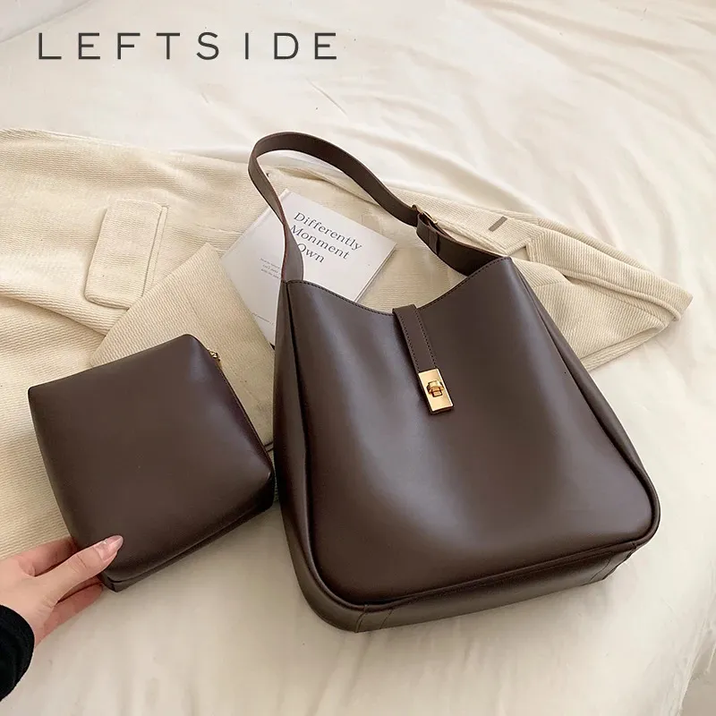 Vintage 2 PCS/SET Simple Solid Color Shoulder Bags for Women Leather Handbags and Purses Lady Designer Underarm Bag 240220