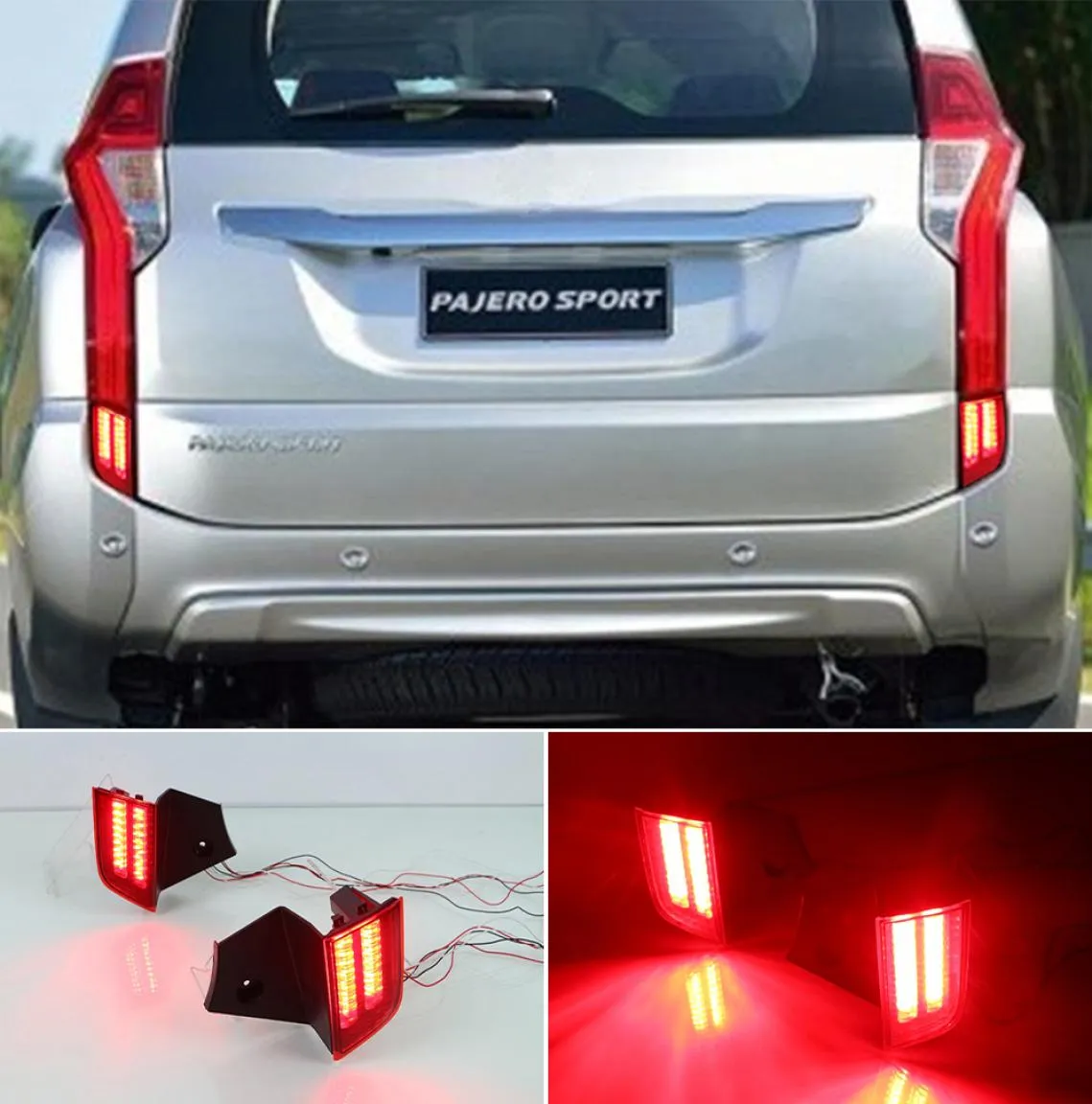 2 pièces réflecteurs pour Mitsubishi Montero Pajero Sport 2016 2017 2018 2019 voiture LED feu antibrouillard arrière pare-chocs feu stop Light9922891