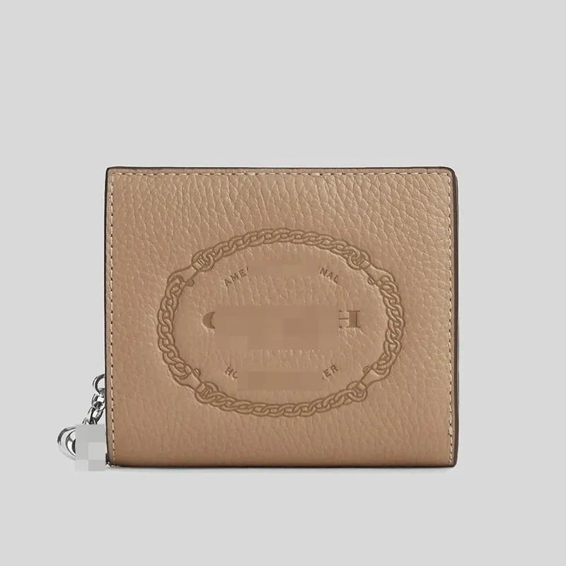 Cartera clásica para hombre y mujer, de color sólido, versátil, con doble pliegue, para tarjetas y monedas, cartera a presión con Heritage Taupe CM216