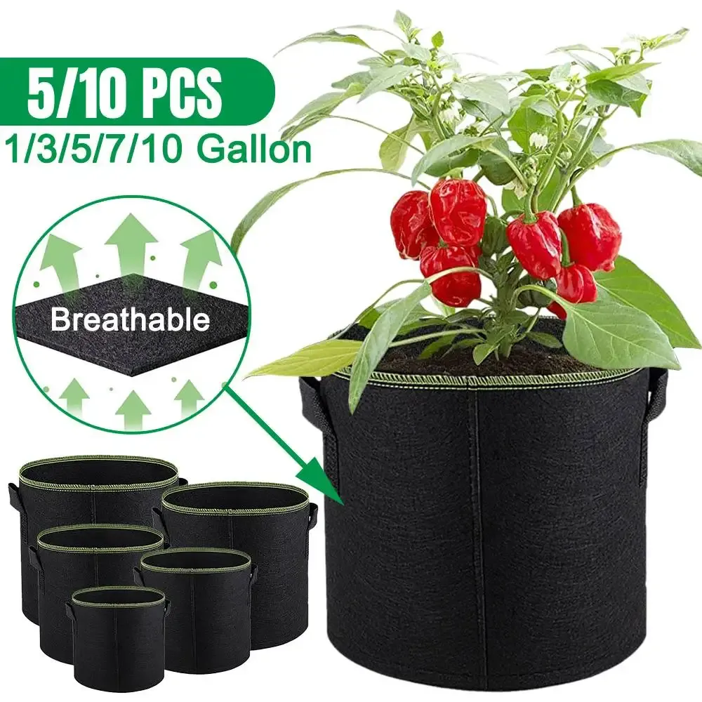 Zakken Vilt Tuin Grow Bag Bloem Plant Pot voor Groente Tomaat Aardappel Paddestoel 3/4/5/7/10 Gallon 5/10 stuks Planten Stoffen Potten