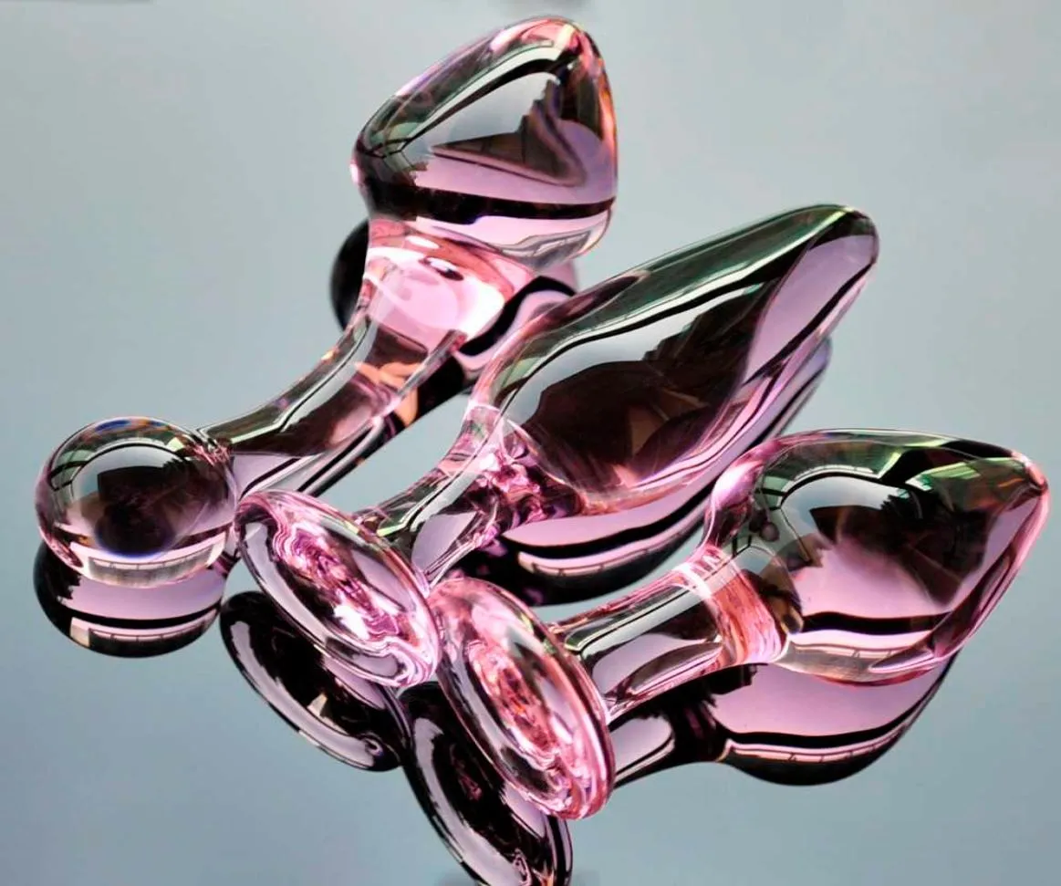 Pink Crystal Butt Plugs Set Pyrex Glass Anal Dildo Ball Bead Fake Penis Female Masturbation Sex Toy Kit för vuxna kvinnor Män Gay S09968980