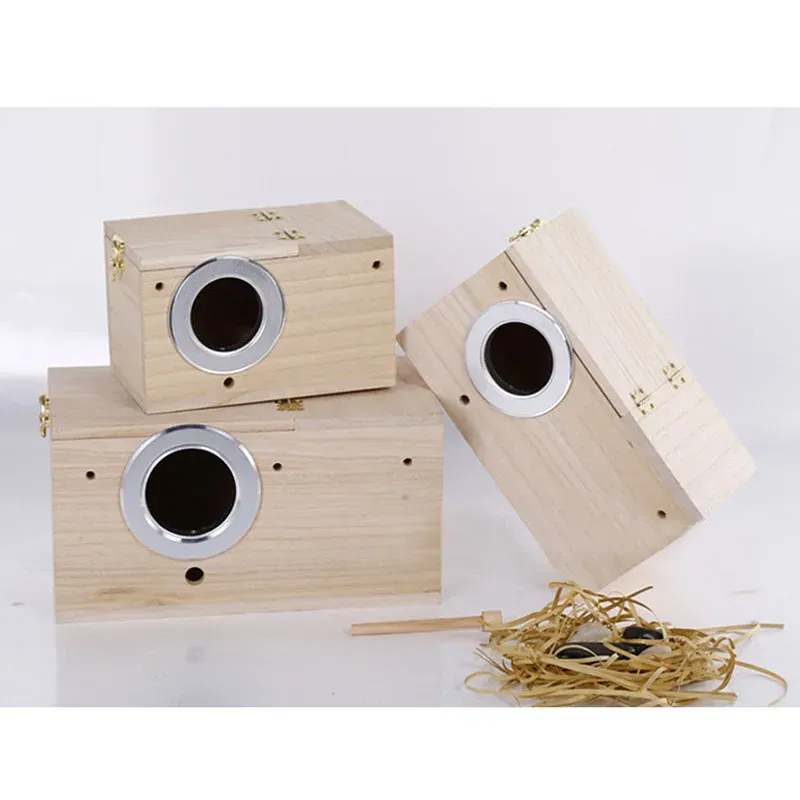 1pc Solid Wooden Nest Box Nesting Boxes 4 Sizes Pratical For Small Birds Budgies Finches