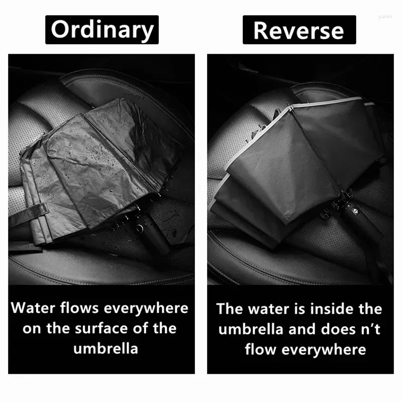 Paraplu's Ribben Met 10 Reflecterende Paraplu Streep Omgekeerd Opvouwbaar Automatisch Zakelijk Led Voor Licht Omgekeerd Drie
