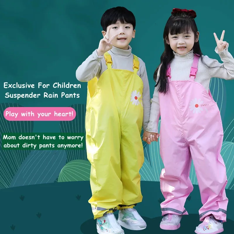 Barn Rain Gear Ultralight Waterproof Children Strap Suspender Pants and Poncho 240226