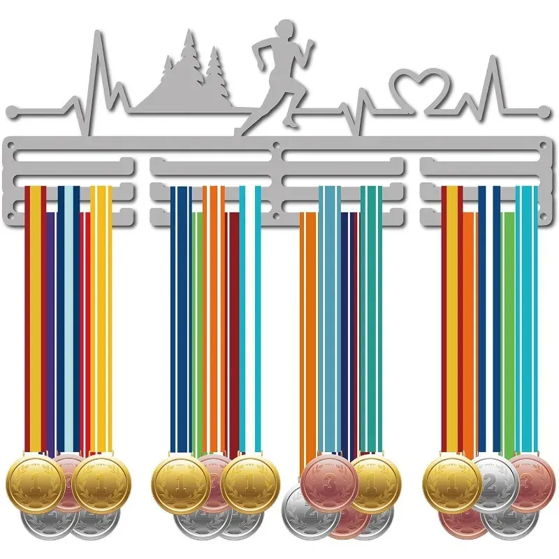 1pc course médaille cintre présentoir support sport métal fer montage mural décor plus de 60 médailles 157x59 pouces 240219