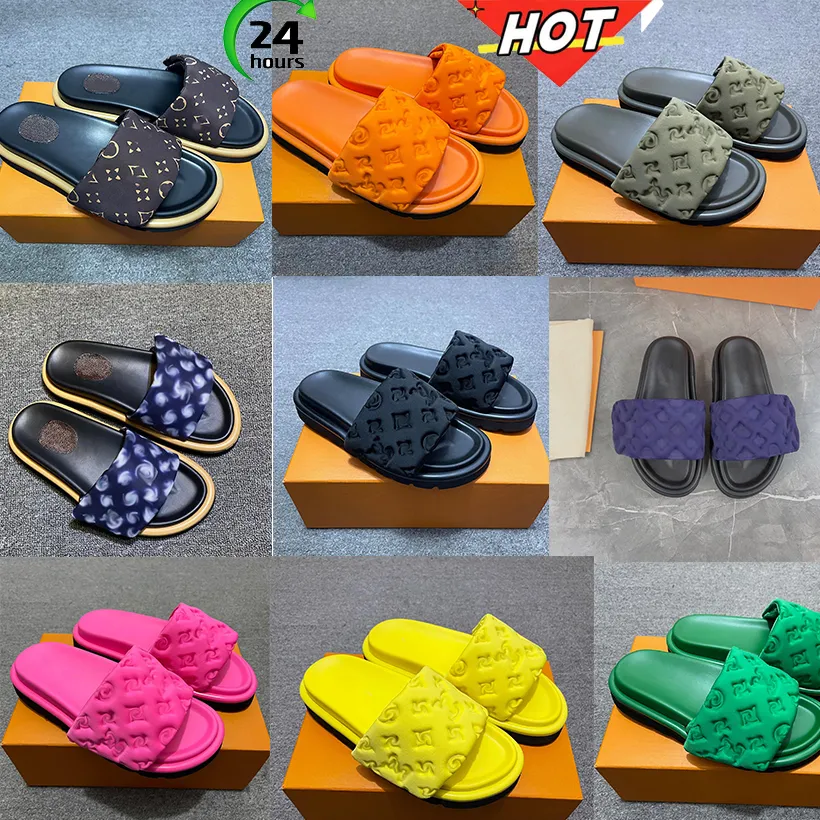 Projektanci przesuwane kobiety poduszki basenowe Sandles Flat Comfort Mule Sandals Sandals Kobiety Pales Platform Sandal Sandal Flat Buty Modne Sandały plażowe Kapcie Flip