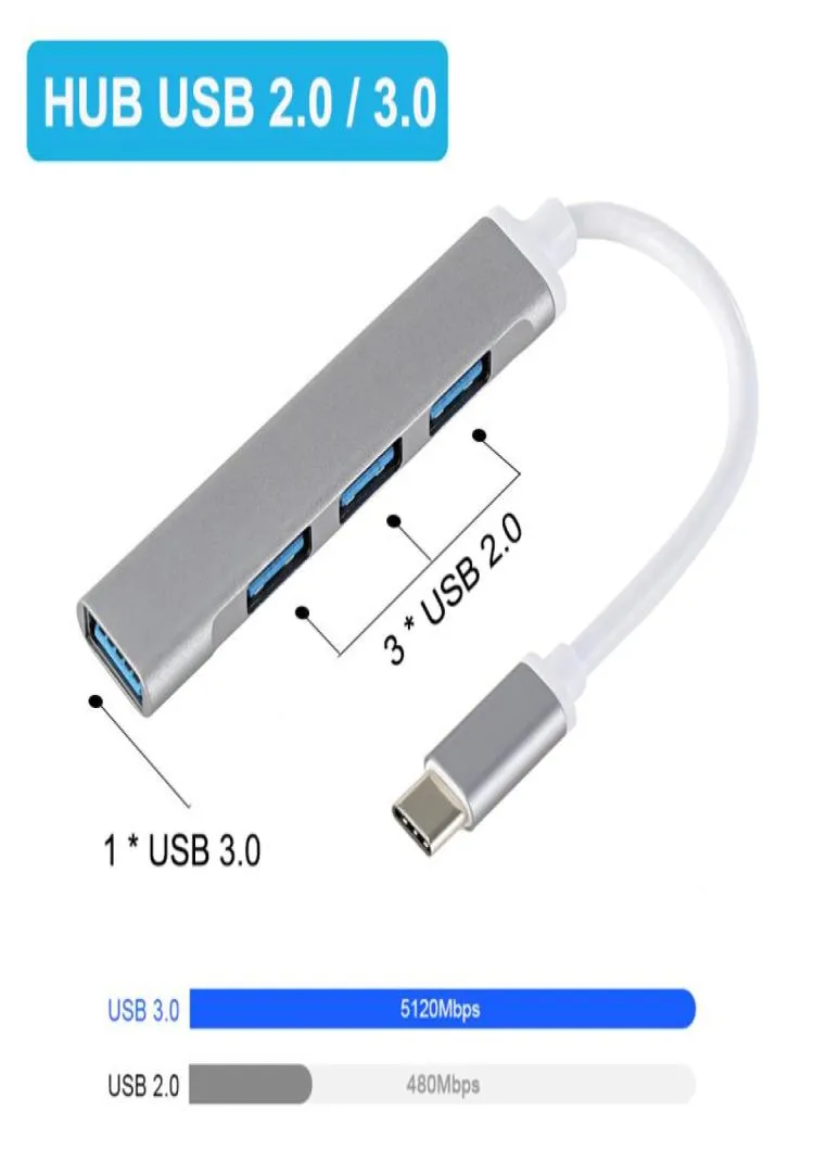 USB C HUB 30 TYPEC 31 4 Ports Charger Hubs Multi Splitter Adapter OTG för MacBook Pro Lenovo Xiaomi PC iPhone Computer Accessor8427373